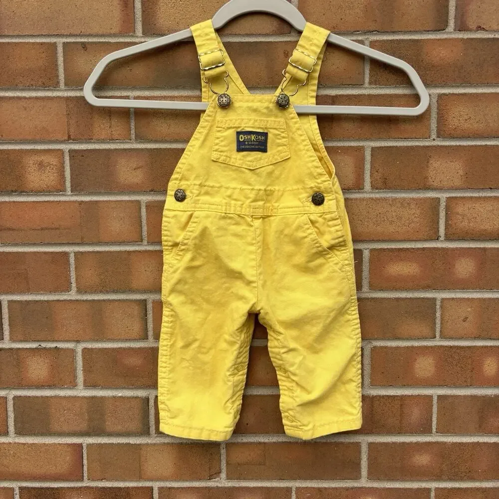 1980s Vintage Oshkosh B’gosh Kids 2T Overalls Yellow Retro Cotton USA Rare Flaws